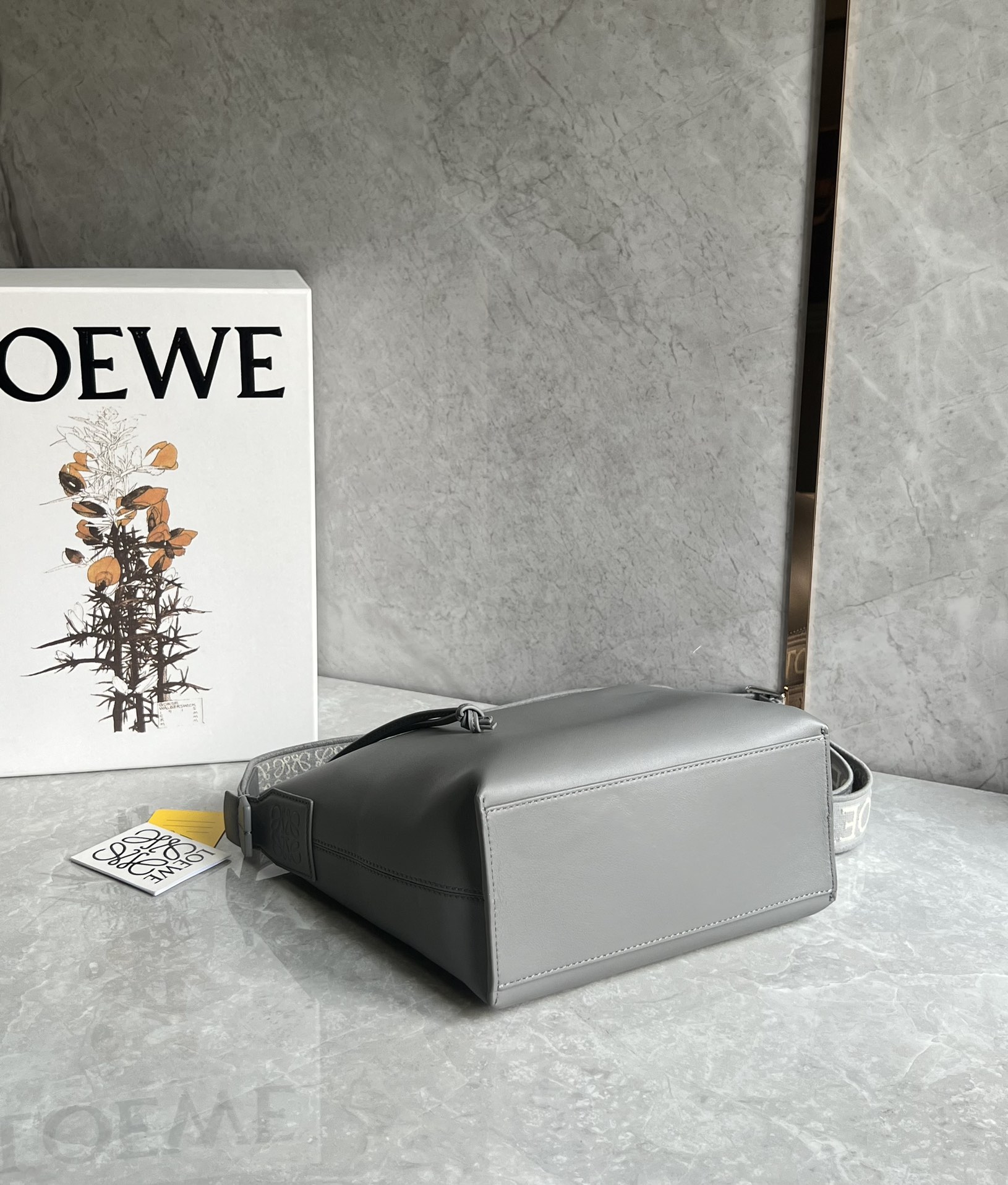 Loewe Small Cubi Crossbody Bag in Supple Smooth Calfskin and Jacquard Asphalt Grey